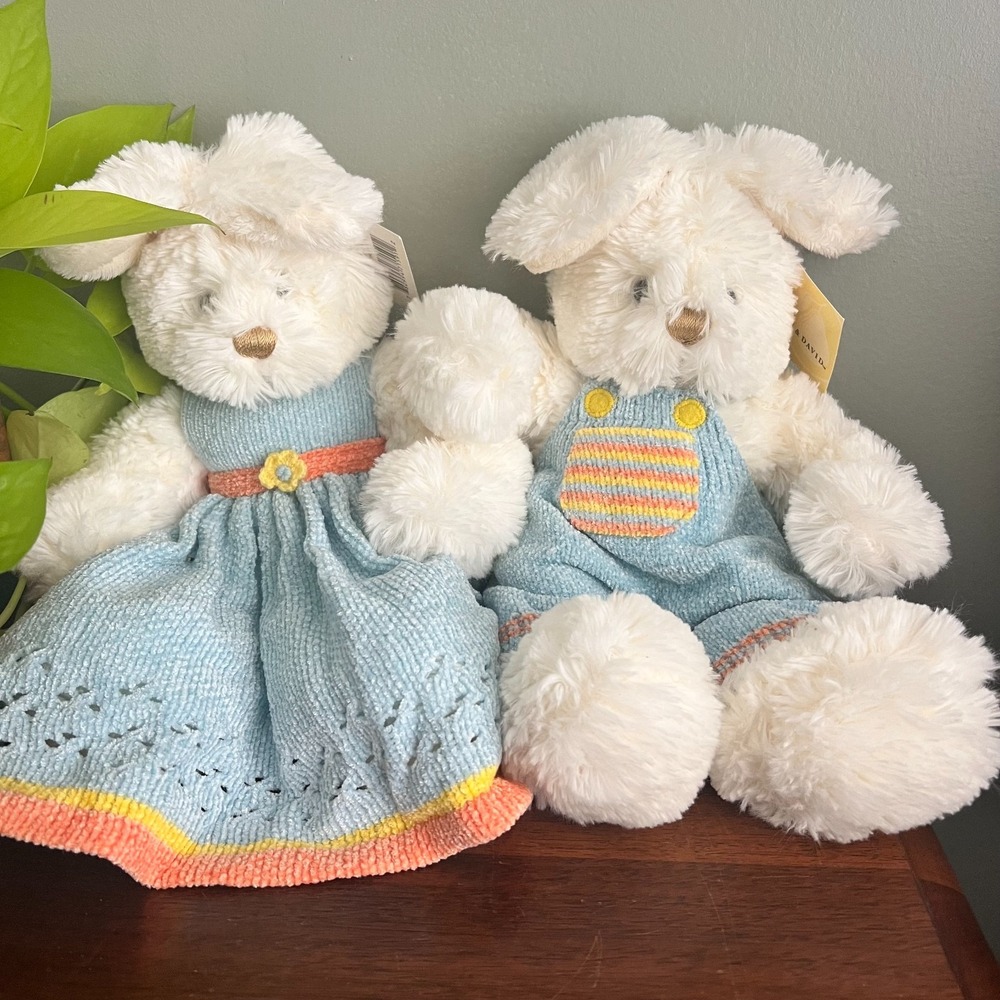Vintage Harry & David  Bunny Rabbit  Stuffed Plush Girl and Boy Pair NWT